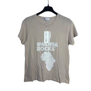 Wildfox Rwanda Rocks Beige White Graphic T-Shirt Size M Cotton Made In USA New